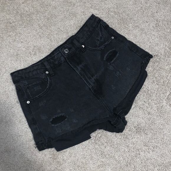 Wild Fable Black Distressed Denim Highest Rise Cheeky Shorts Sz 6 - Picture 1 of 7